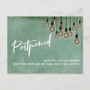 Grunge Green with Edison Lights Postponed Wedding Postcard