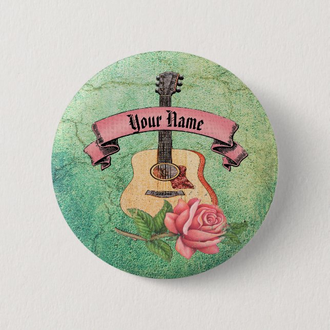 Grunge guitar and roses 2 inch round button (Front)