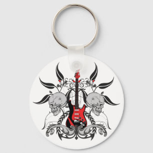 Grunge Guitar and Skull Keychain