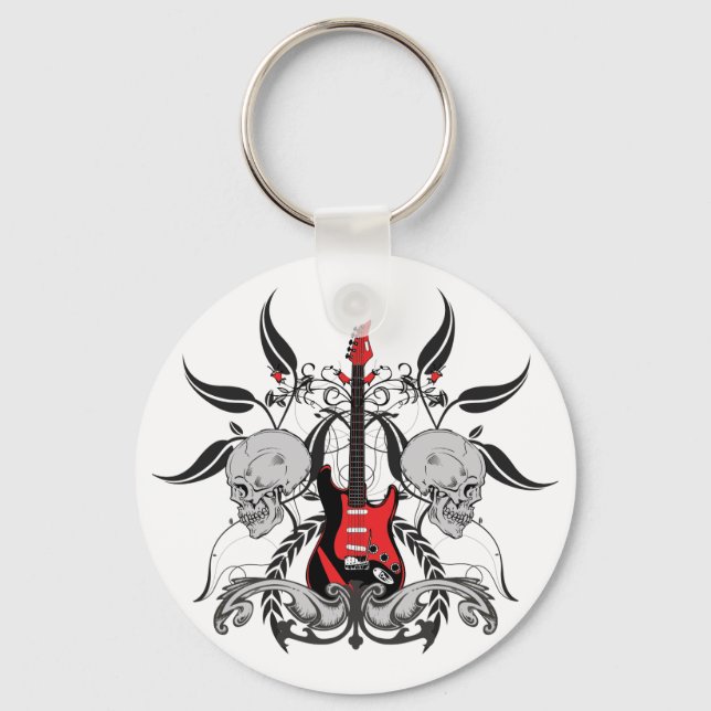 Grunge Guitar and Skull Keychain (Front)