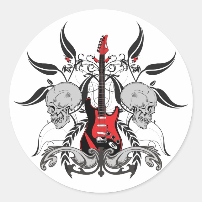 Grunge Guitar and Skull Rock n Roll Stickers (Front)