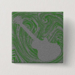 Grunge Guitar Button, Green 2 Inch Square Button