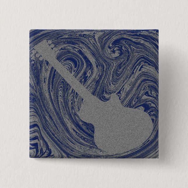 Grunge Guitar Button, Royal Blue 2 Inch Square Button (Front)
