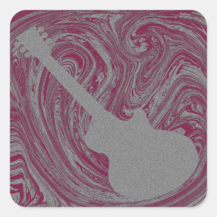 Grunge Guitar Square Sticker, Pink Sticker