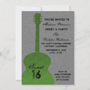 Grunge Guitar Stripes Sweet Sixteen Invite, Green Invitation