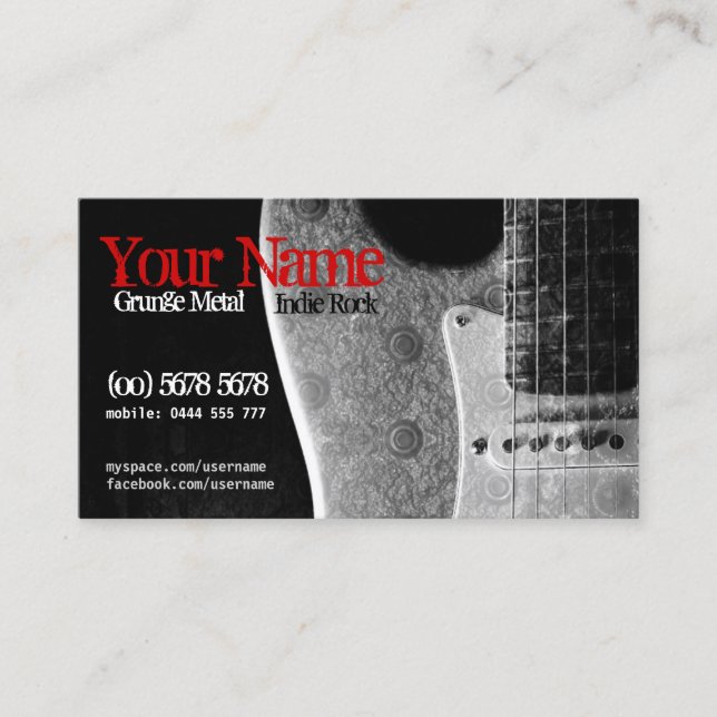 Grunge Guitare Gris/Noir & Carte de visite Rouge (Devant)