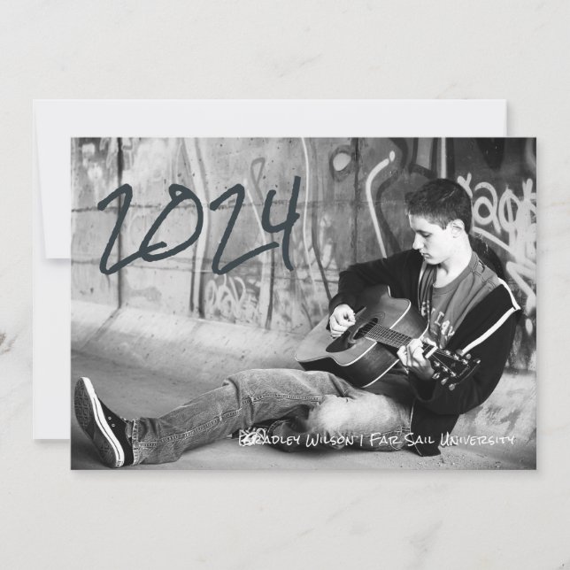 Grunge Guy Grad High School College Photo Announcement (Front)