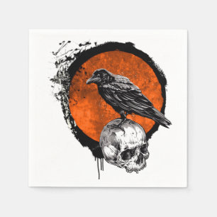 Grunge Halloween Raven & Skull Napkin