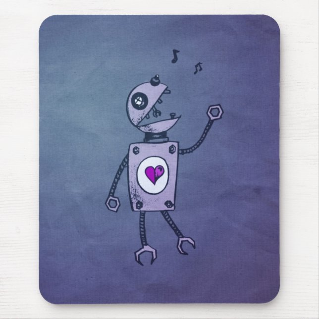 Grunge Happy Singing Retro Robot Mouse Pad (Front)