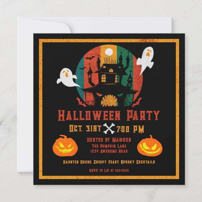 Grunge Haunted House Halloween Invitation (Front)