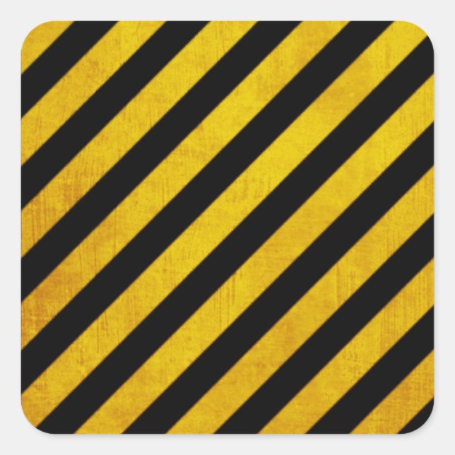 Grunge hazard stripe square sticker (Front)