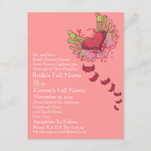 Grunge Heart Raspberry Pink Wedding Invitation Postcard