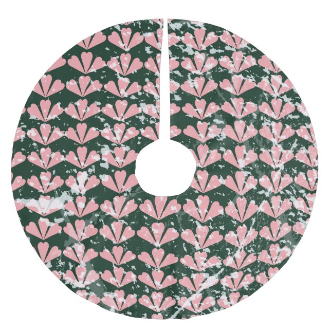 Grunge hearts and flowers pattern. brushed polyester tree skirt (Front)