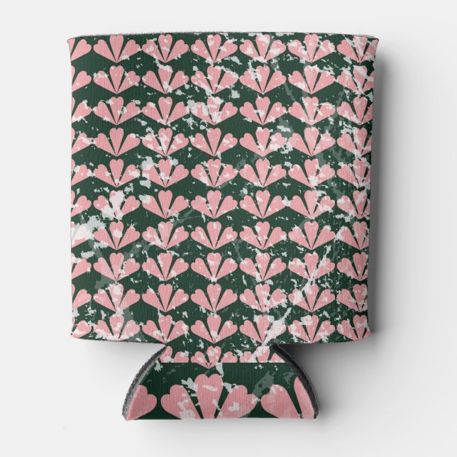 Grunge hearts and flowers pattern. can cooler (Front)
