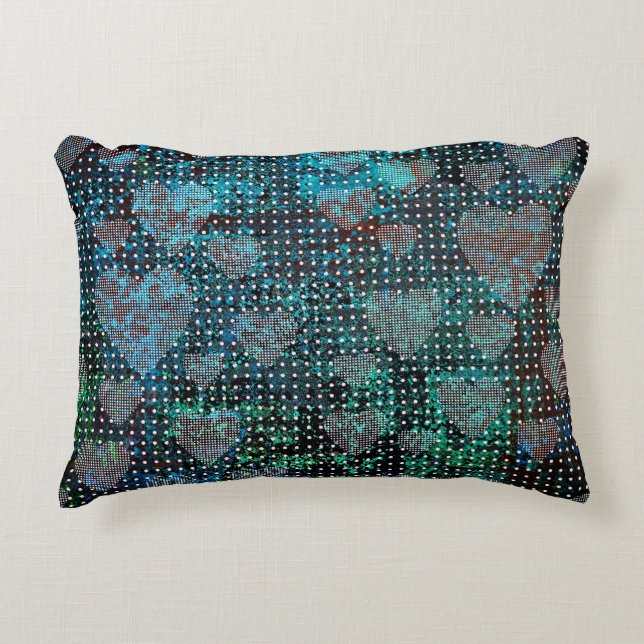 Grunge Hearts Dots Red Green Blue White Contrast Accent Pillow (Front)