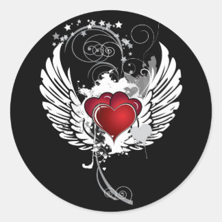 Grunge Hearts Wings Classic Round Sticker
