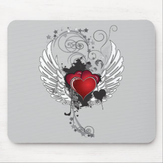 Grunge Hearts Wings Mouse Pad