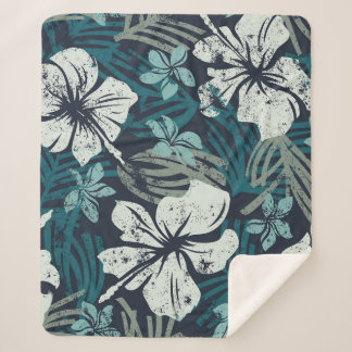 Grunge Hibiscus, Tropical Floral Wallpaper. Sherpa Blanket