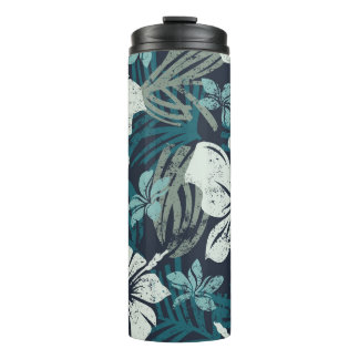 Grunge Hibiscus, Tropical Floral Wallpaper. Thermal Tumbler