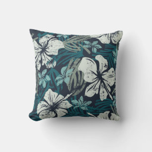 Grunge Hibiscus, Tropical Floral Wallpaper. Throw Pillow