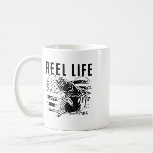 Grunge Hook American Flag Fisherman Merch. Fishing Coffee Mug