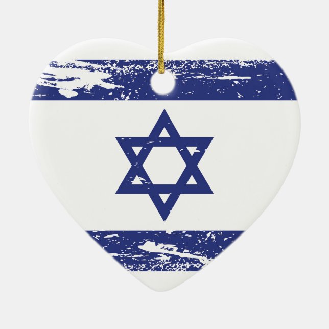 Grunge Israel Flag Ceramic Ornament (Back)