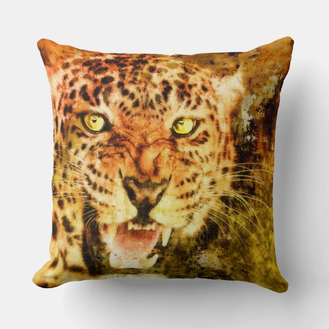 Grunge Jaguar Decorative Pillow (Front)