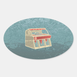 Grunge Jukebox Oval Sticker