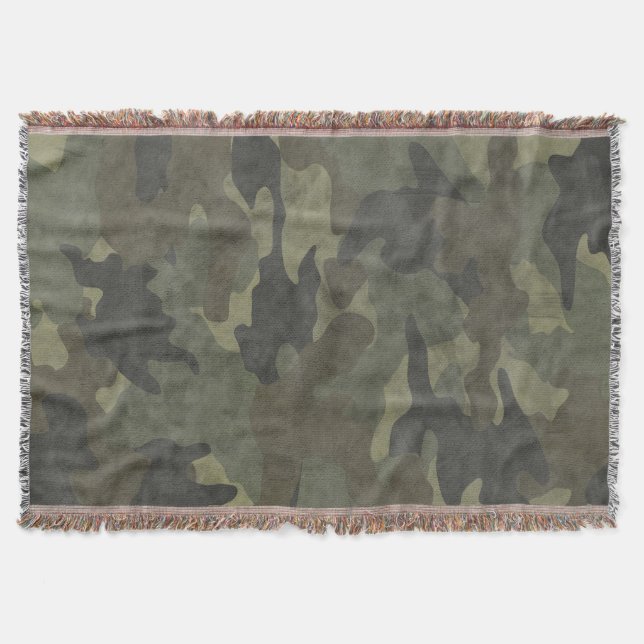 Grunge Khaki Camo Vert Tissé Lait Couvertures Jeté (Devant)