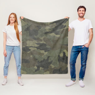 Grunge Khaki Green Camo Custom Fleece Blankets