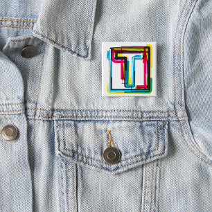 Grunge Letter T Bold Colorful Urban Typography  2 Inch Square Button