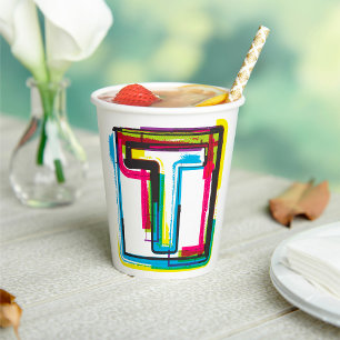 Grunge Letter T Bold Colorful Urban Typography  Paper Cups