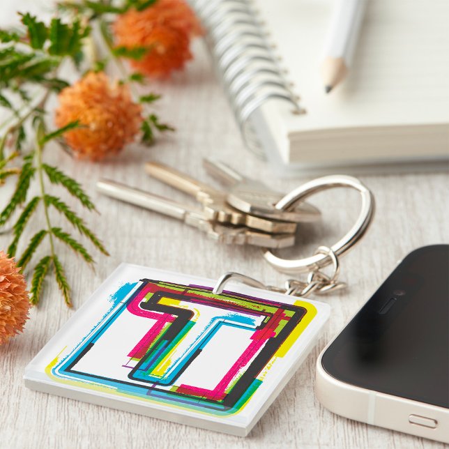 Grunge Letter T Bold Colourful Urban Typography  Keychain (Creator Uploaded)
