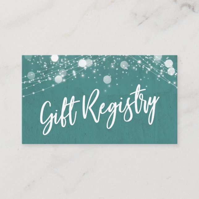Grunge Lights Casual Script Teal Gift Registry Enclosure Card (Front)