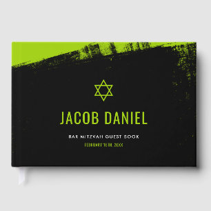 Grunge Lime Green Black Bar Mitzvah Guest Book