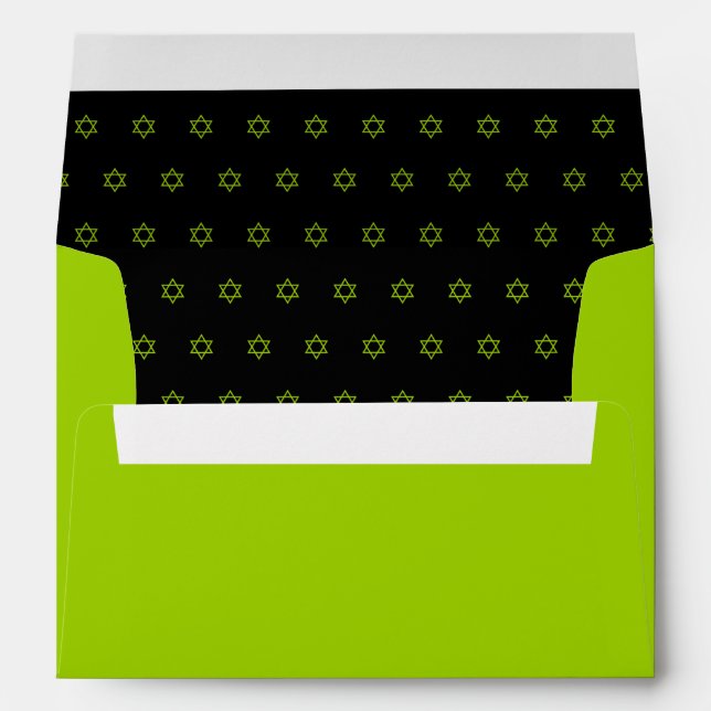 Grunge Lime Green Black Bar Mitzvah Return Address Envelope (Back (Bottom))