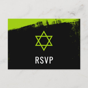 Grunge Lime Green Black Bar Mitzvah RSVP Card