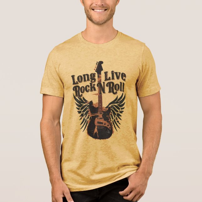 Grunge Long live Rock n Roll wings Guitar Tri-Blend Shirt (Front)