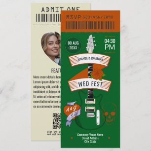 Grunge Love Rock ’n’ Roll Wedding Ticket Invitation
