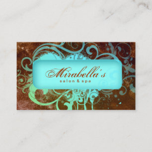 Grunge Loyalty Card Flower Salon Spa Brown Blue