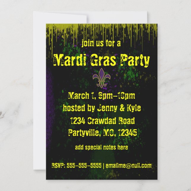 Grunge Mardi Gras Invitations (Front)