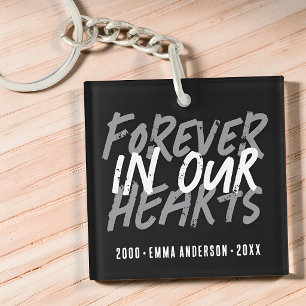 Grunge Memorial Forever in our Hearts Custom Keychain