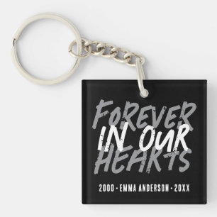 Grunge Memorial Forever in our Hearts Custom Keychain