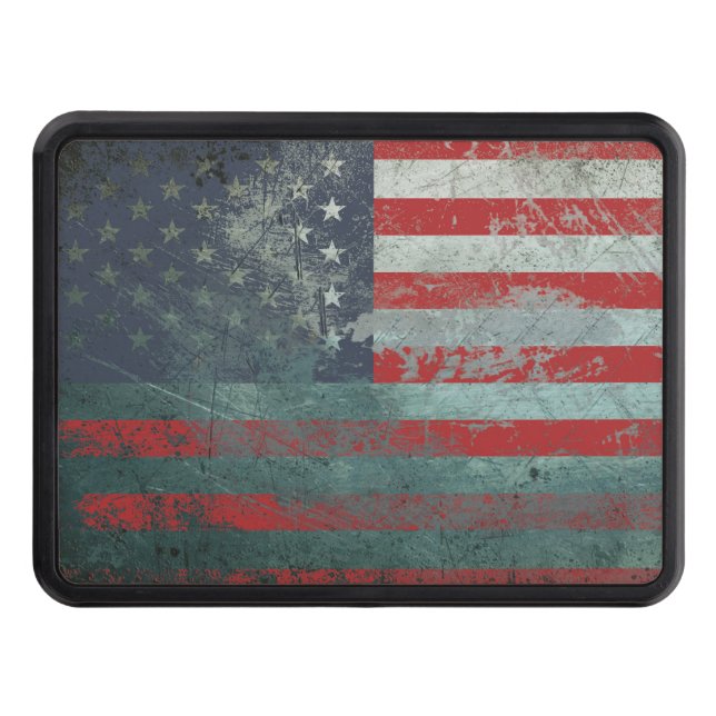 Grunge Metal American Flag 1 Trailer Hitch Cover (Front)