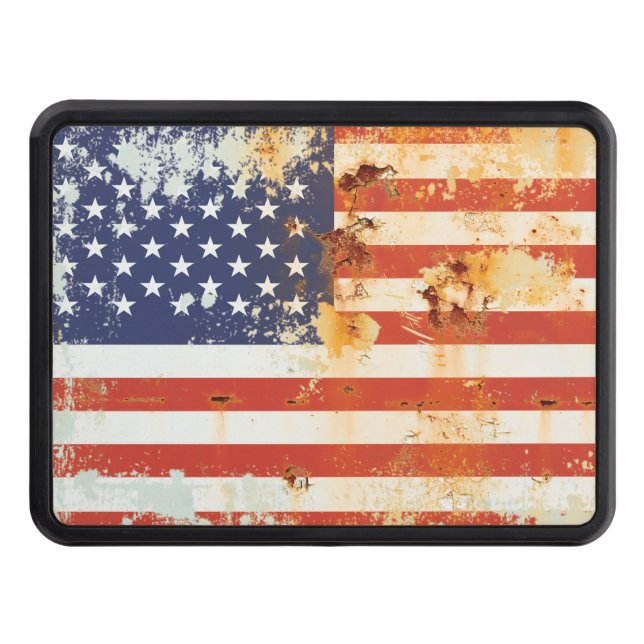 Grunge Metal American Flag 3 Trailer Hitch Cover (Front)