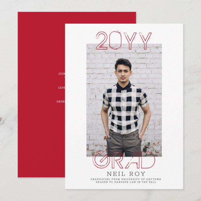 Grunge Minimaliste Modernité Graduation Invitation (Devant / Derrière)