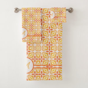 Grunge Monogram   Elegant Yellow & Orange Pattern Bath Towel Set