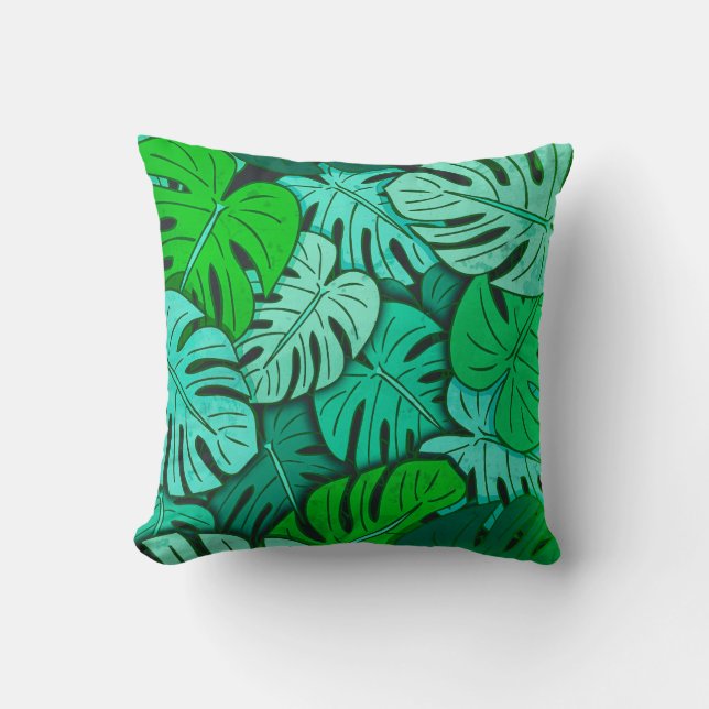Grunge Monstera Leaves #2 Throw Pillow (Front)