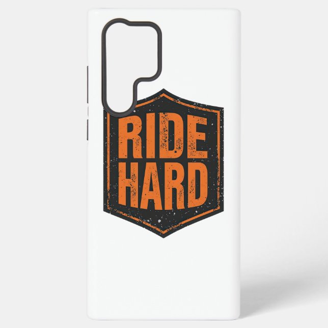 Grunge Motorcycle "Ride Hard" Shield Samsung Galaxy S22 Ultra Case (Back)