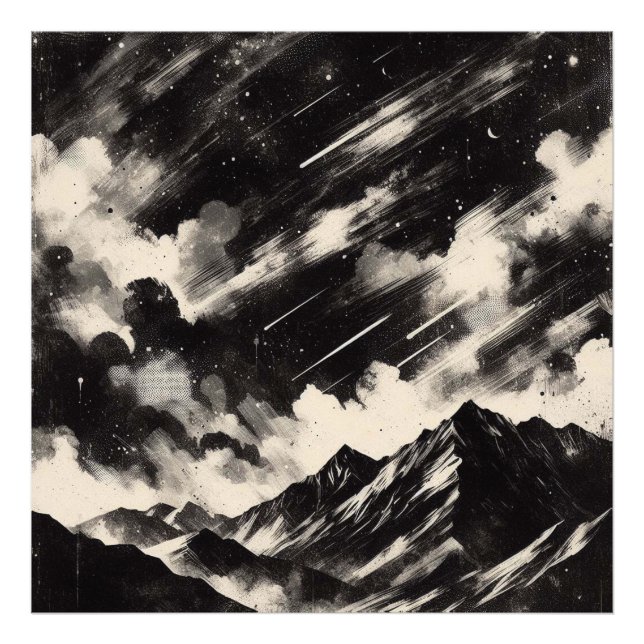 Grunge Mountain Landscape, Black and White Texture Photo Print (Front)